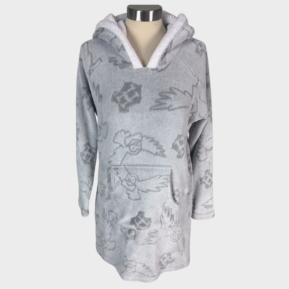 Wizarding World Of Harry Potter Fleece Gray Hooded Nightgown Small Pocket Lounge